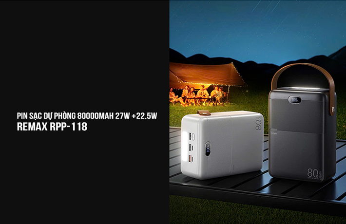 Sạc dự phòng 80000mAh tính hợp đèn led, nhỏ gọn dễ mang theo